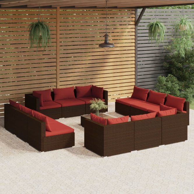 vidaXL 5-tlg. Garten-Lounge-Set mit Kissen Poly Rattan Braun