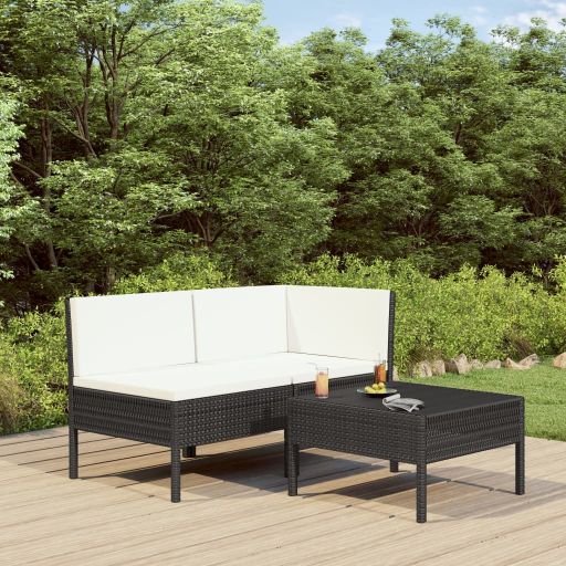 vidaXL 3-tlg. Garten-Lounge-Set mit Auflagen Poly Rattan Braun