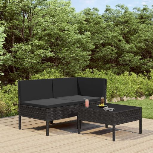 vidaXL 3-tlg. Garten-Lounge-Set mit Auflagen Poly Rattan Braun