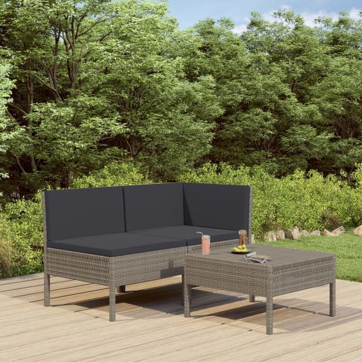 vidaXL 3-tlg. Garten-Lounge-Set mit Auflagen Poly Rattan Braun