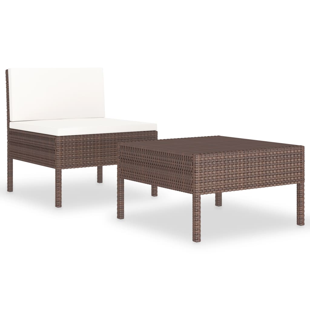 vidaXL 2-tlg. Garten-Lounge-Set mit Auflagen Poly Rattan Braun