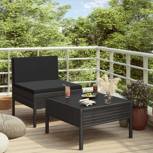 vidaXL 2-tlg. Garten-Lounge-Set mit Auflagen Poly Rattan Braun