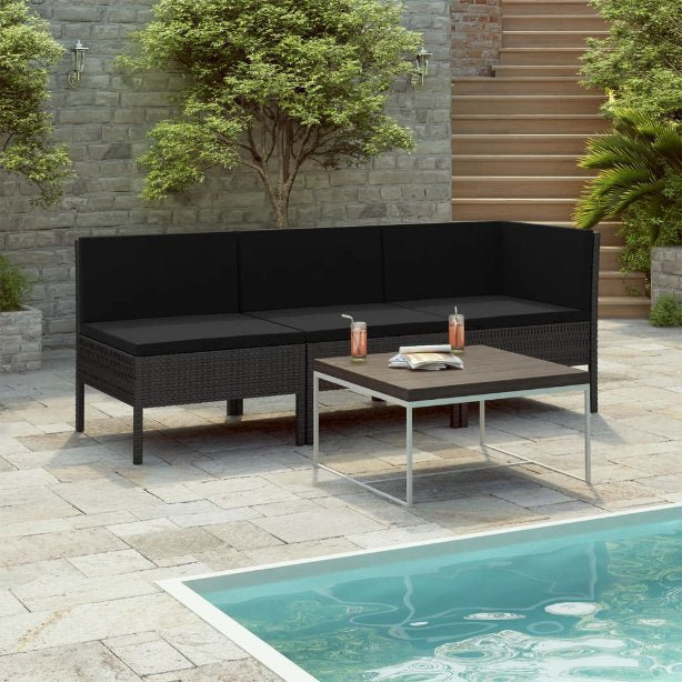 vidaXL 3-tlg. Garten-Lounge-Set mit Auflagen Poly Rattan Braun