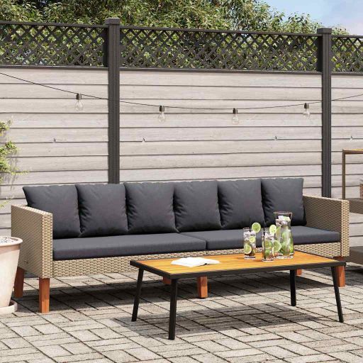 vidaXL 3-Sitzer-Gartensofa mit Auflagen Poly Rattan Beige