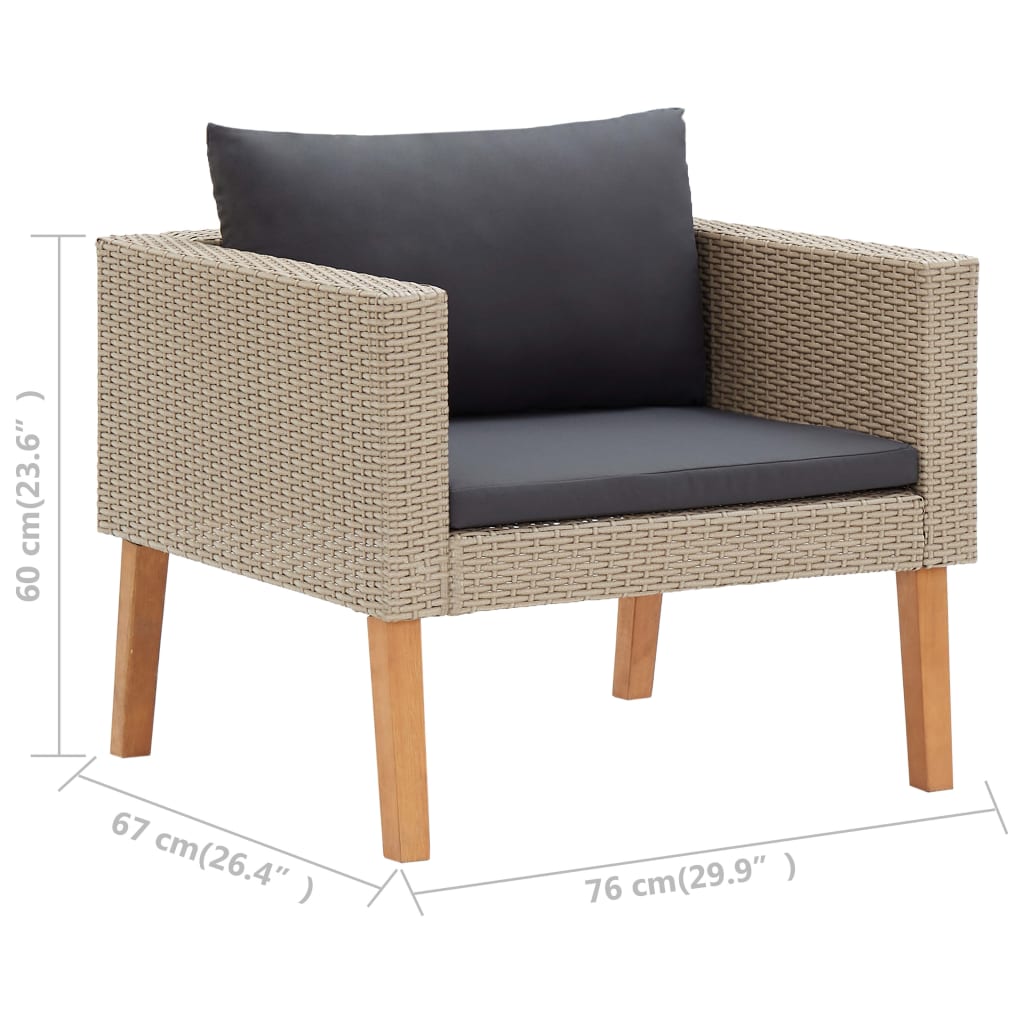 vidaXL 3-tlg. Garten-Lounge-Set mit Auflagen Poly Rattan Beige