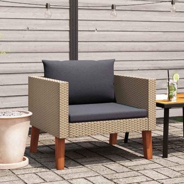 vidaXL 3-Sitzer-Gartensofa mit Auflagen Poly Rattan Beige