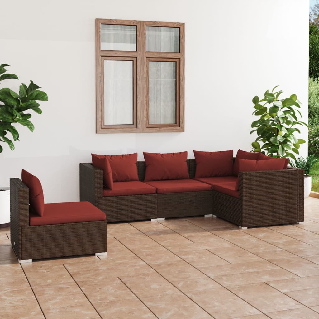 vidaXL 5-tlg. Garten-Lounge-Set mit Kissen Poly Rattan Schwarz