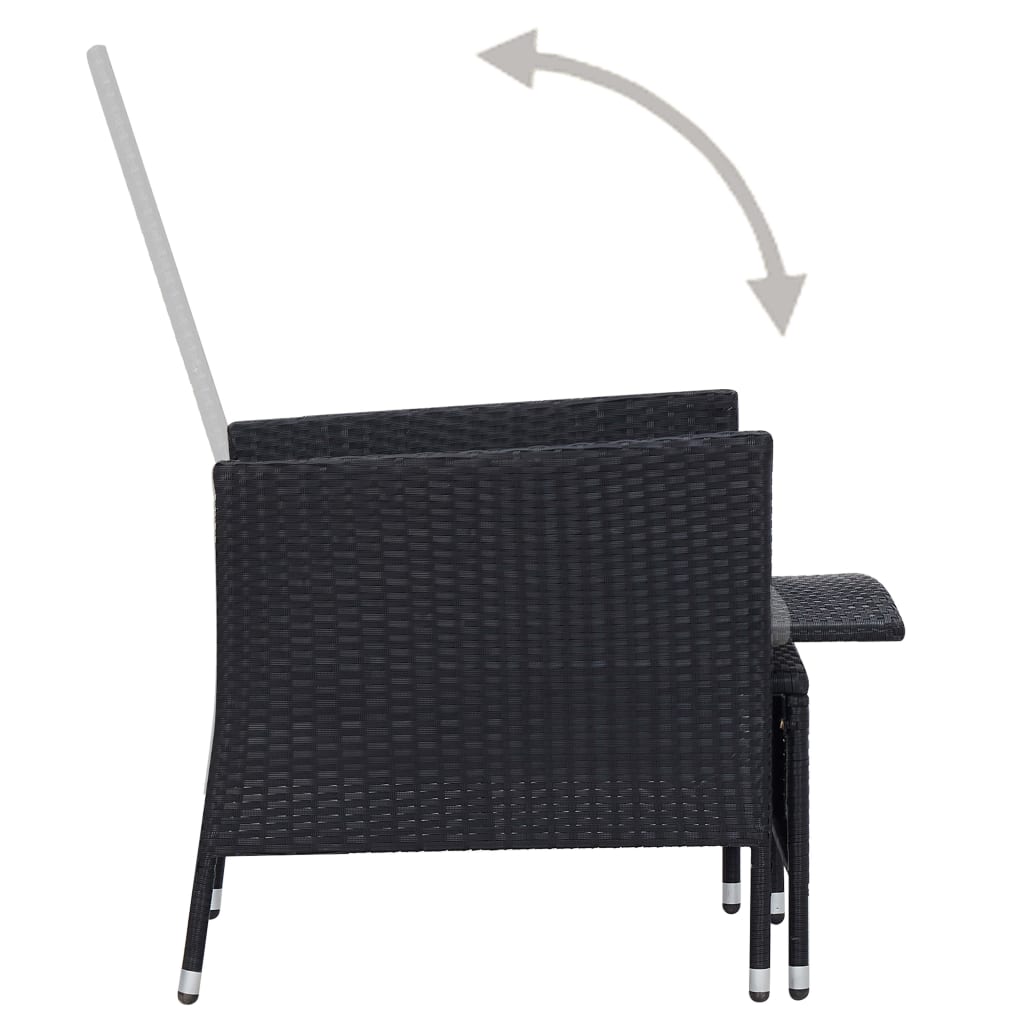 vidaXL 2-tlg. Garten-Lounge-Set mit Kissen Poly Rattan Schwarz
