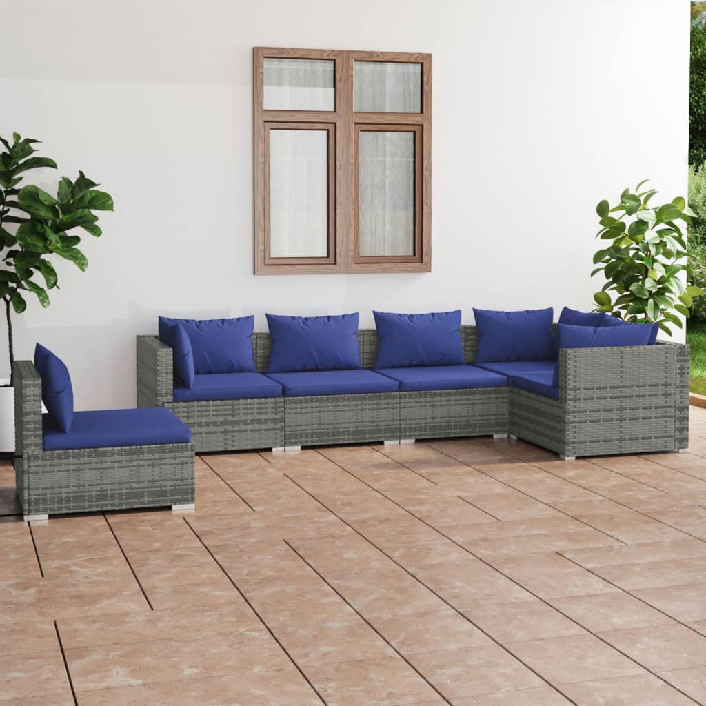 vidaXL 5-tlg. Garten-Lounge-Set mit Kissen Poly Rattan Schwarz