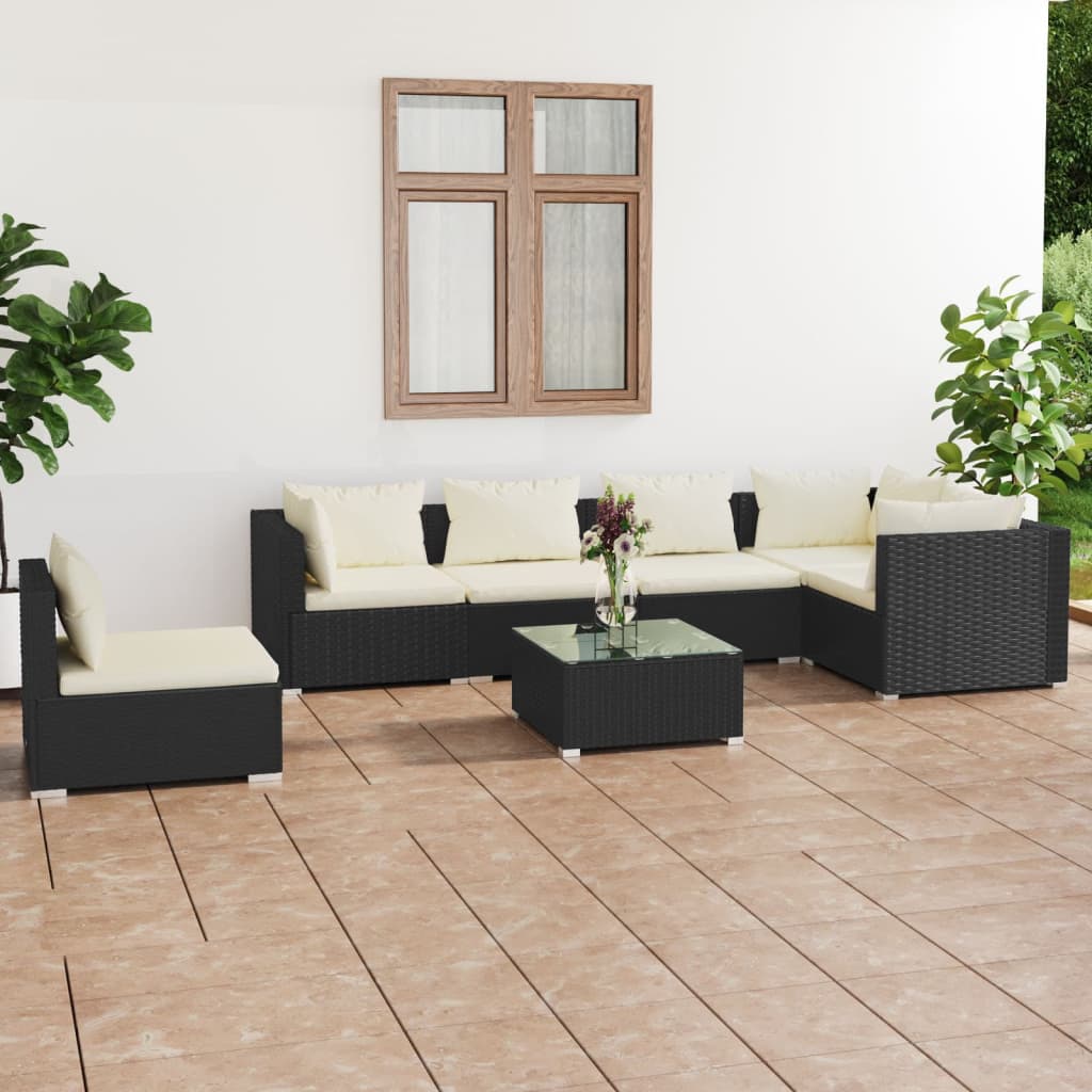 vidaXL 5-tlg. Garten-Lounge-Set mit Kissen Poly Rattan Schwarz