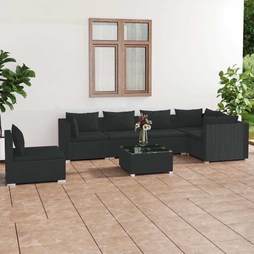 vidaXL 5-tlg. Garten-Lounge-Set mit Kissen Poly Rattan Schwarz
