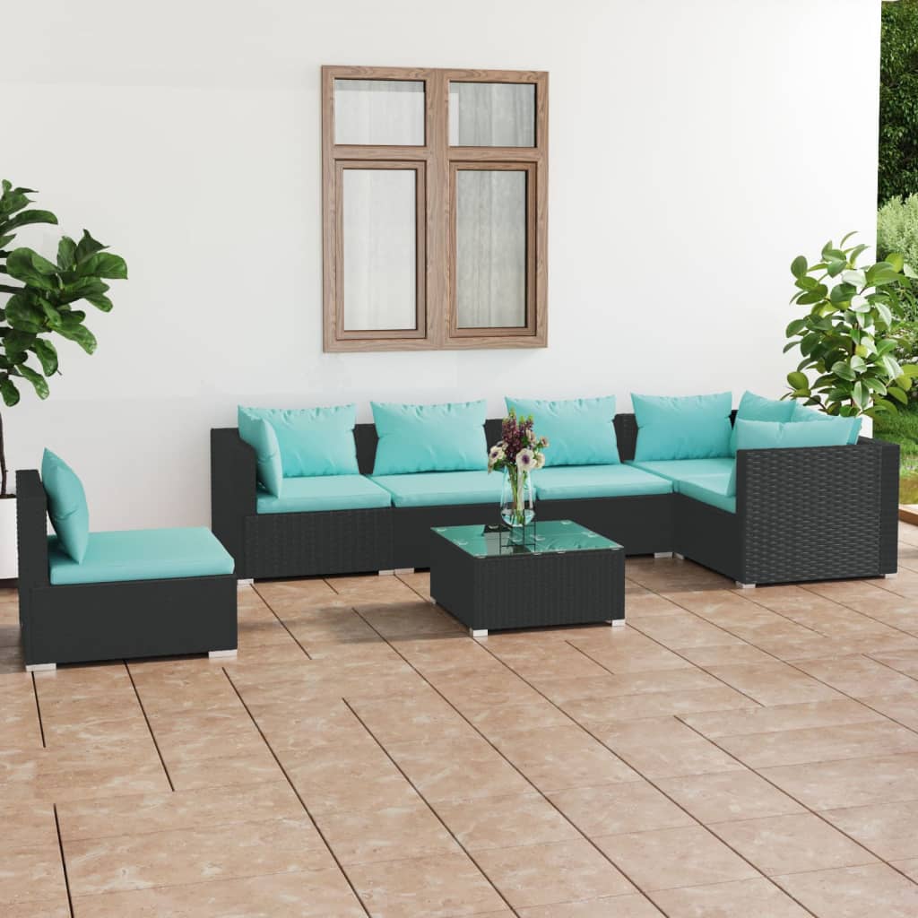 vidaXL 5-tlg. Garten-Lounge-Set mit Kissen Poly Rattan Schwarz