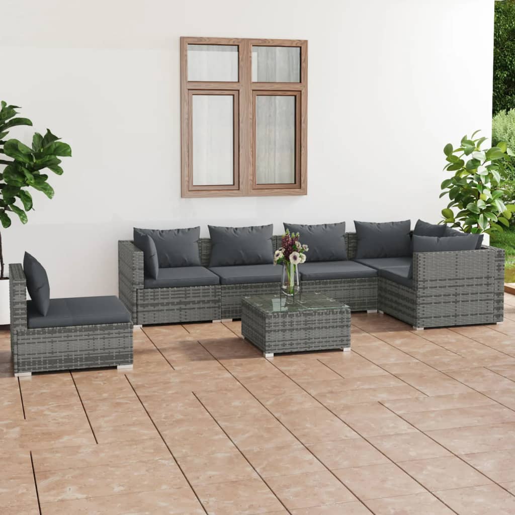 vidaXL 5-tlg. Garten-Lounge-Set mit Kissen Poly Rattan Schwarz