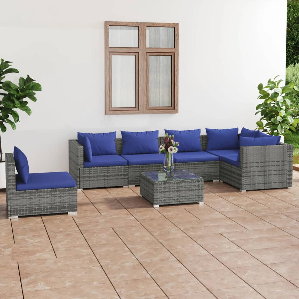 vidaXL 5-tlg. Garten-Lounge-Set mit Kissen Poly Rattan Schwarz