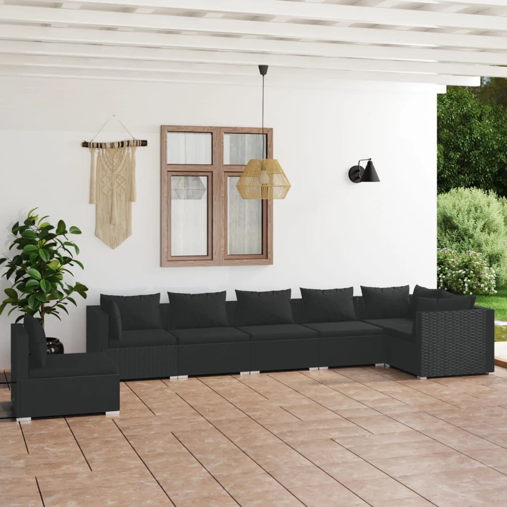 vidaXL 5-tlg. Garten-Lounge-Set mit Kissen Poly Rattan Schwarz