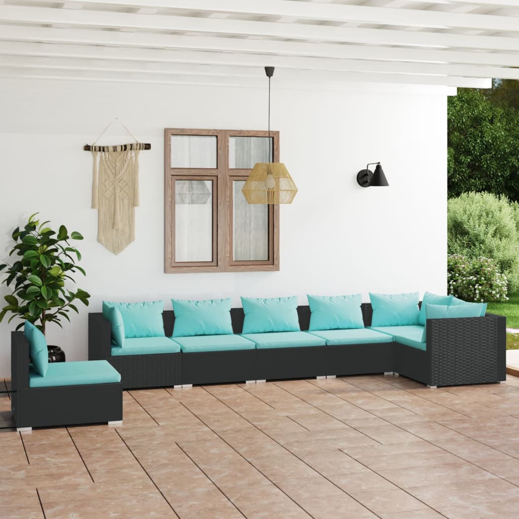 vidaXL 5-tlg. Garten-Lounge-Set mit Kissen Poly Rattan Schwarz
