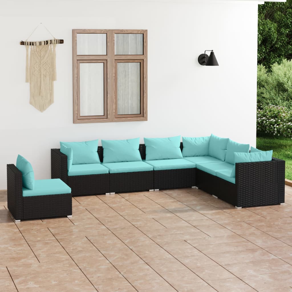 vidaXL 5-tlg. Garten-Lounge-Set mit Kissen Poly Rattan Schwarz