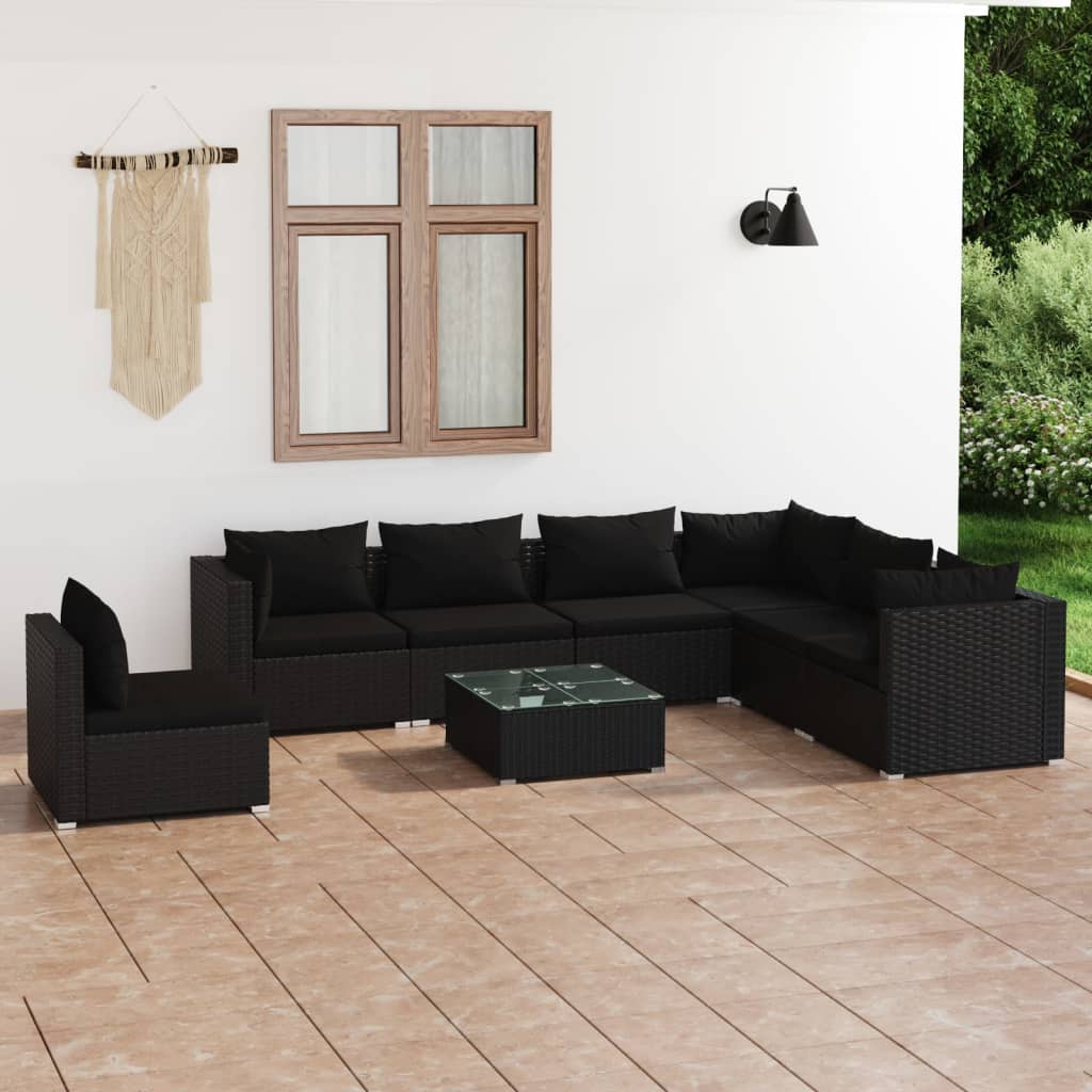 vidaXL 5-tlg. Garten-Lounge-Set mit Kissen Poly Rattan Schwarz