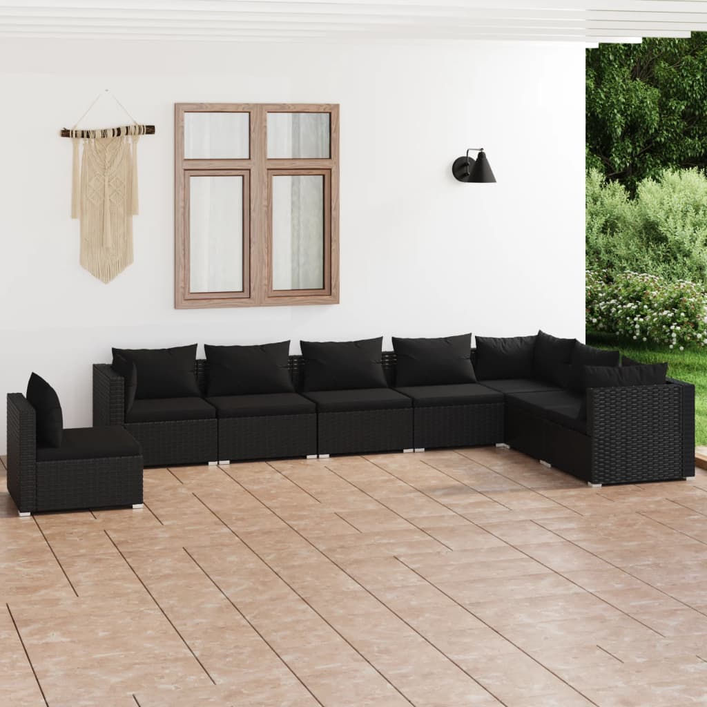vidaXL 5-tlg. Garten-Lounge-Set mit Kissen Poly Rattan Schwarz
