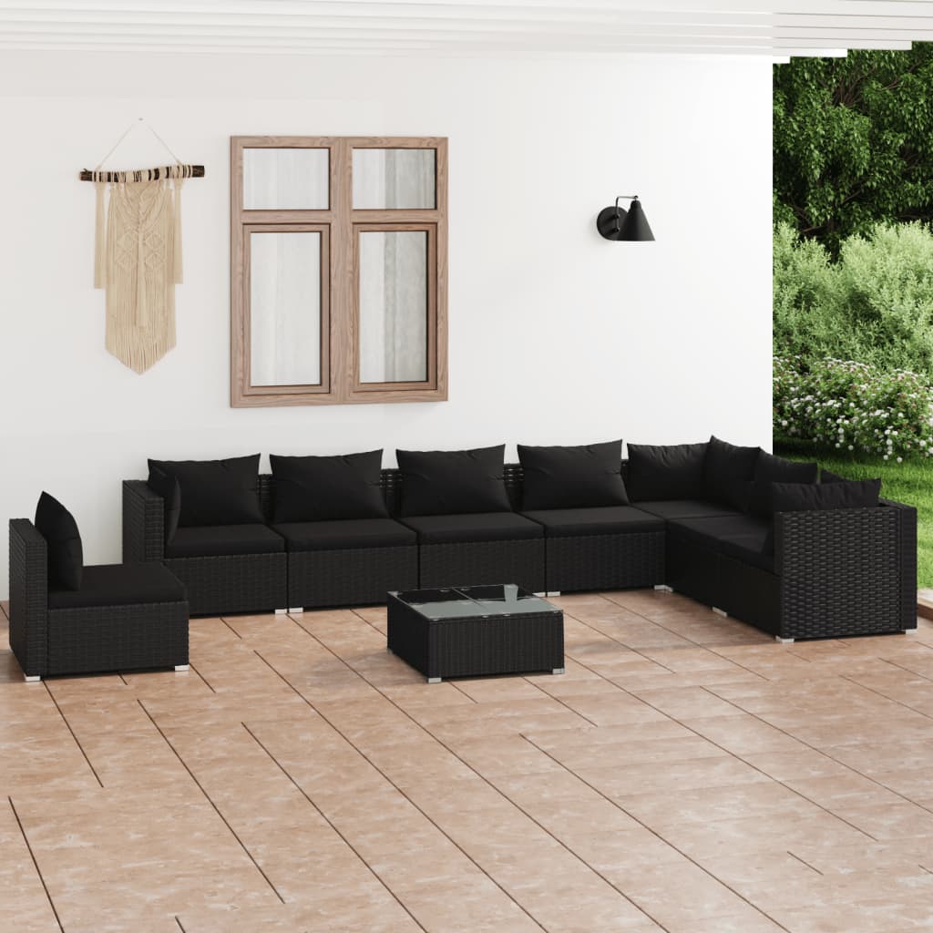 vidaXL 5-tlg. Garten-Lounge-Set mit Kissen Poly Rattan Schwarz