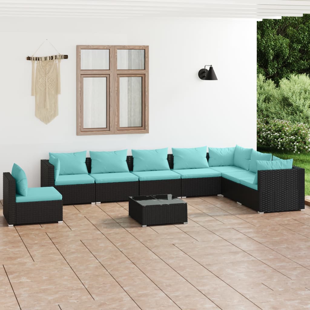 vidaXL 5-tlg. Garten-Lounge-Set mit Kissen Poly Rattan Schwarz