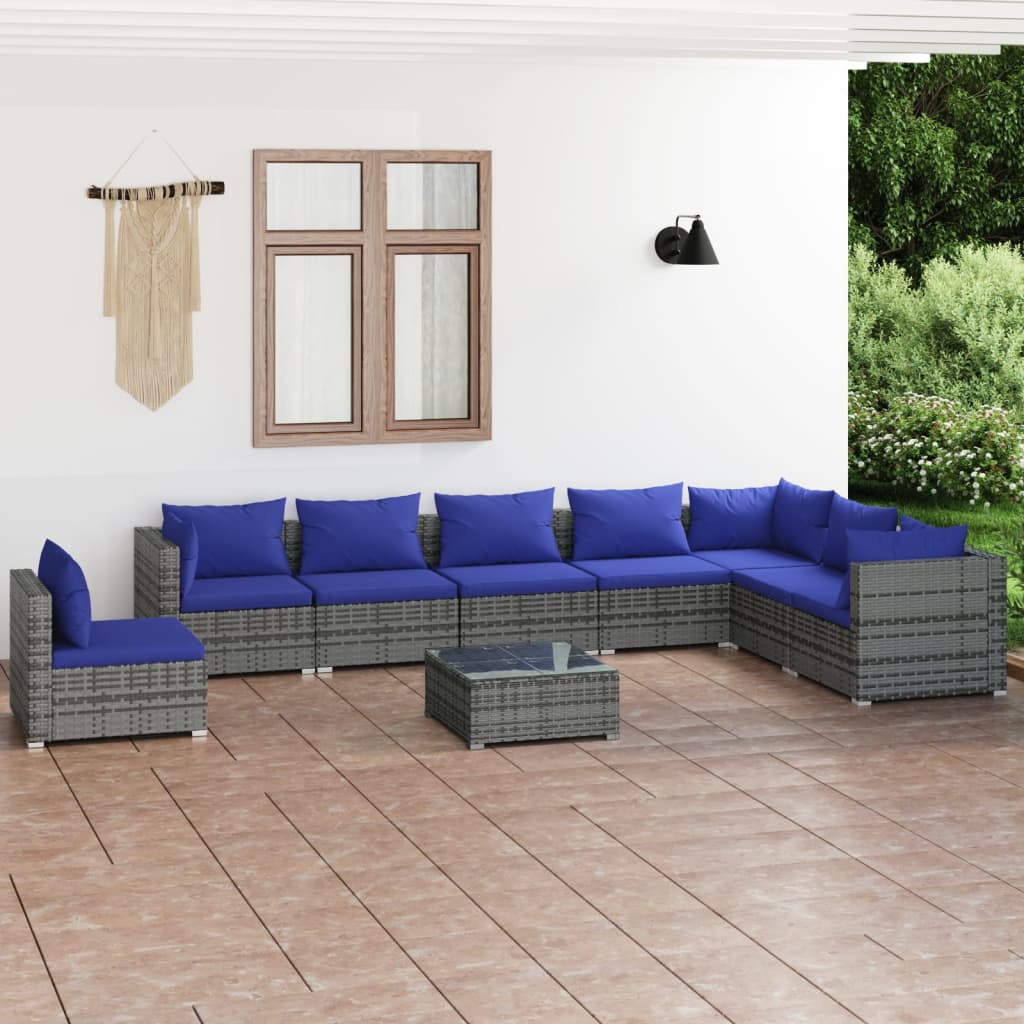 vidaXL 5-tlg. Garten-Lounge-Set mit Kissen Poly Rattan Schwarz