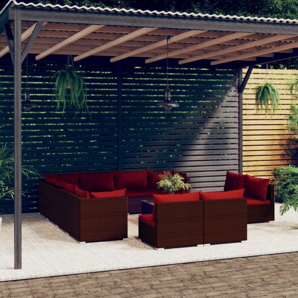 vidaXL 11-tlg. Garten-Lounge-Set mit Kissen Schwarz Poly Rattan