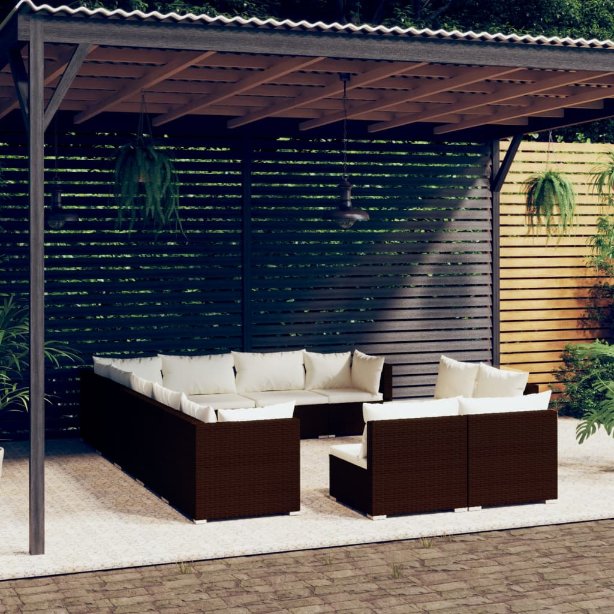 vidaXL 11-tlg. Garten-Lounge-Set mit Kissen Schwarz Poly Rattan