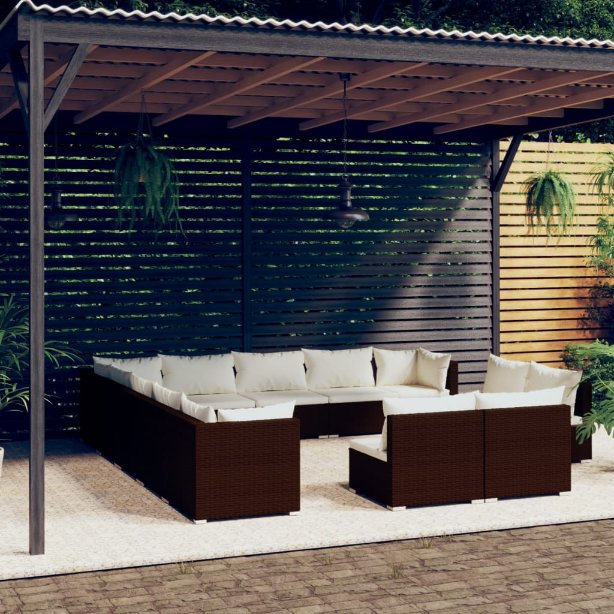 vidaXL 11-tlg. Garten-Lounge-Set mit Kissen Schwarz Poly Rattan