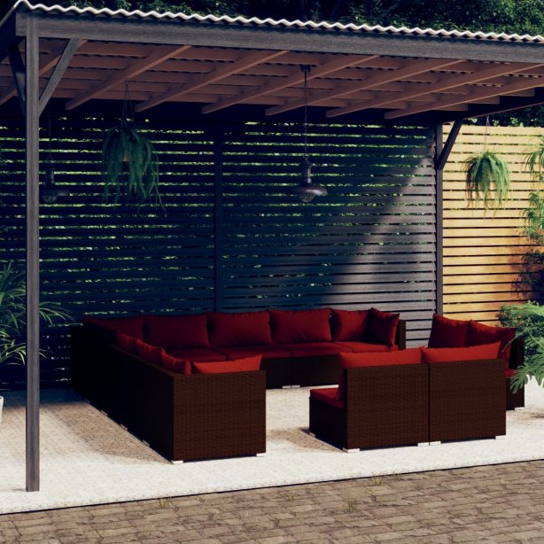 vidaXL 11-tlg. Garten-Lounge-Set mit Kissen Schwarz Poly Rattan