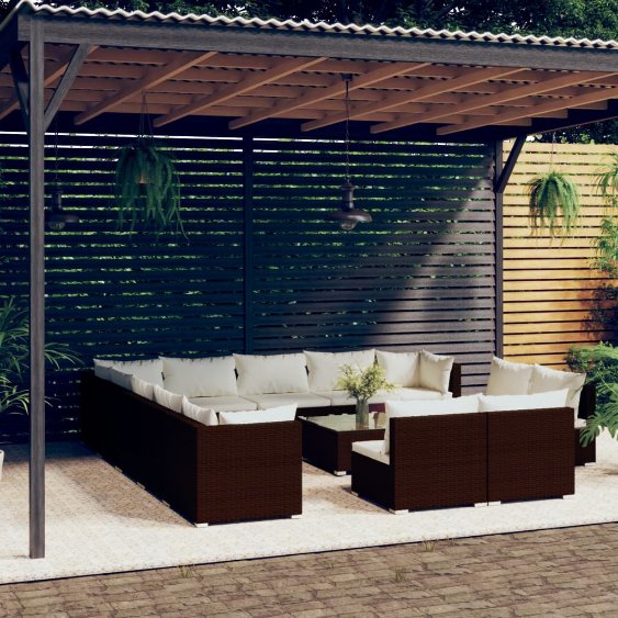vidaXL 11-tlg. Garten-Lounge-Set mit Kissen Schwarz Poly Rattan