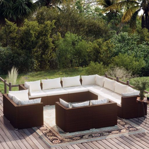 vidaXL 11-tlg. Garten-Lounge-Set mit Kissen Schwarz Poly Rattan