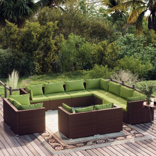 vidaXL 11-tlg. Garten-Lounge-Set mit Kissen Schwarz Poly Rattan