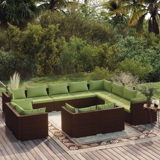 vidaXL 11-tlg. Garten-Lounge-Set mit Kissen Schwarz Poly Rattan