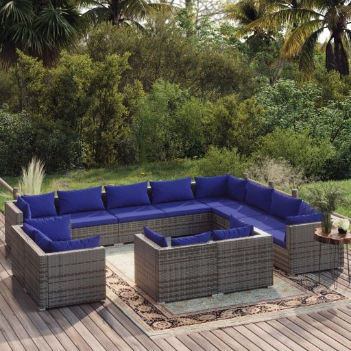 vidaXL 11-tlg. Garten-Lounge-Set mit Kissen Schwarz Poly Rattan