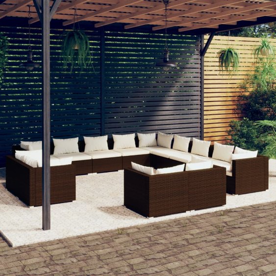 vidaXL 11-tlg. Garten-Lounge-Set mit Kissen Schwarz Poly Rattan