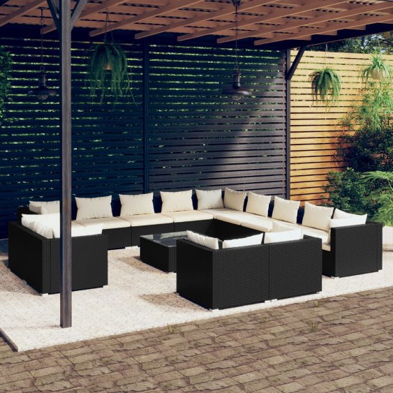 vidaXL 11-tlg. Garten-Lounge-Set mit Kissen Schwarz Poly Rattan