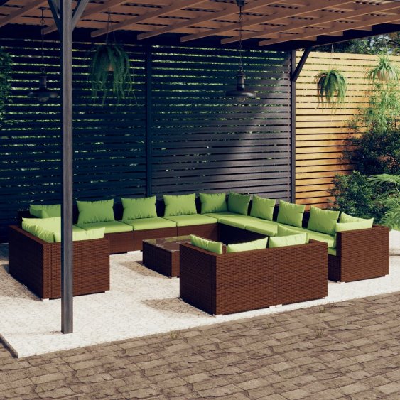vidaXL 11-tlg. Garten-Lounge-Set mit Kissen Schwarz Poly Rattan