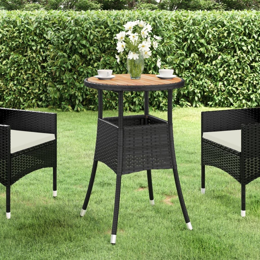 vidaXL Gartentisch Ø60x75 cm Akazienholz und Poly Rattan Schwarz