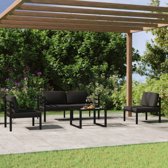 vidaXL 4-tlg. Garten-Lounge-Set mit Kissen Aluminium Anthrazit