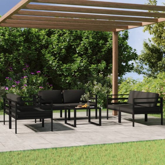 vidaXL 4-tlg. Garten-Lounge-Set mit Kissen Aluminium Anthrazit