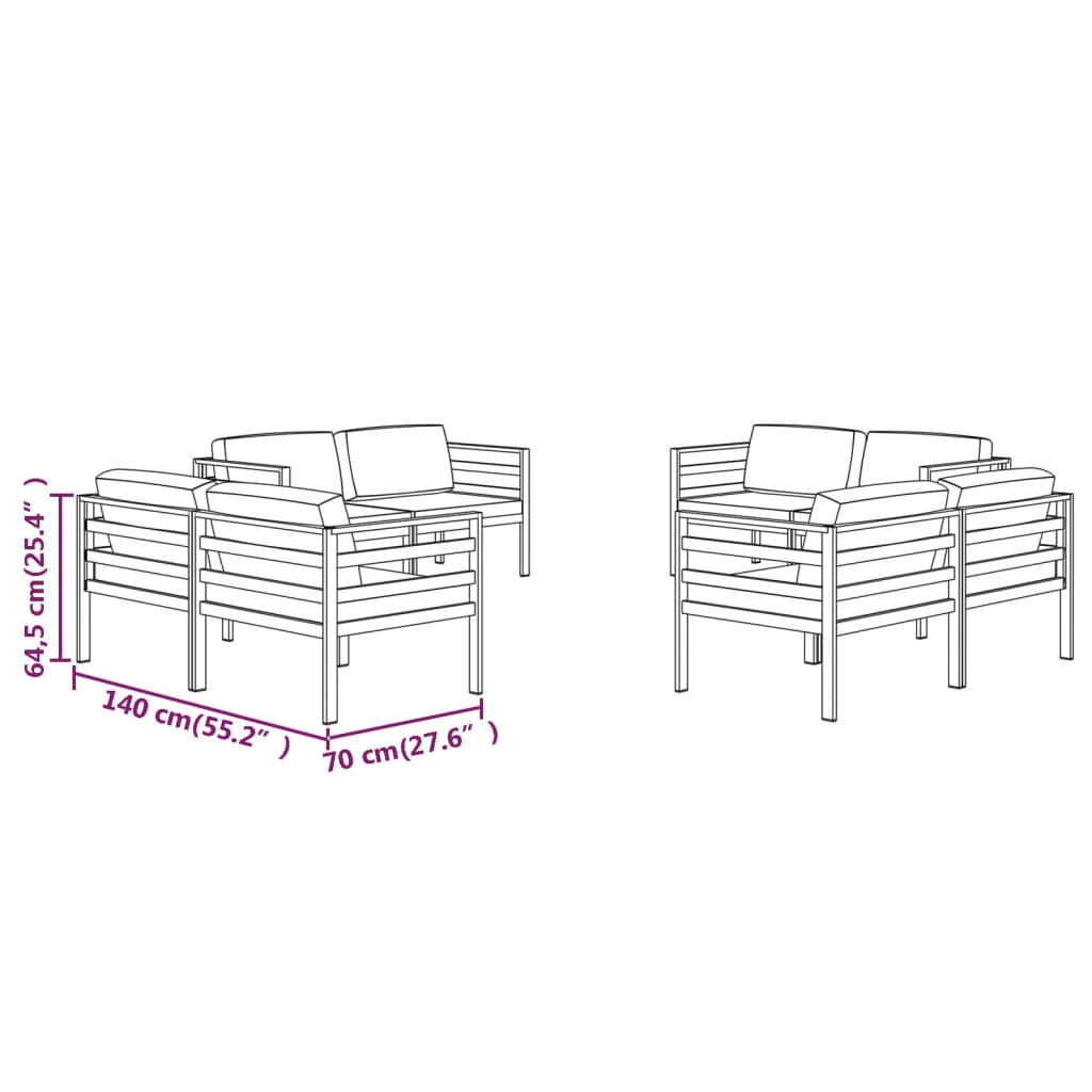 vidaXL 8-tlg. Garten-Lounge-Set mit Kissen Aluminium Anthrazit