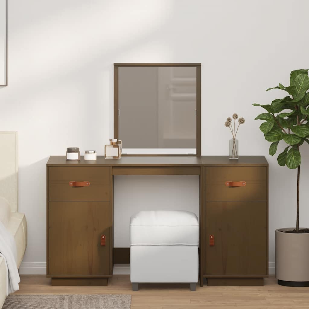 vidaXL Schminktisch mit Spiegel Massivholz Kiefer