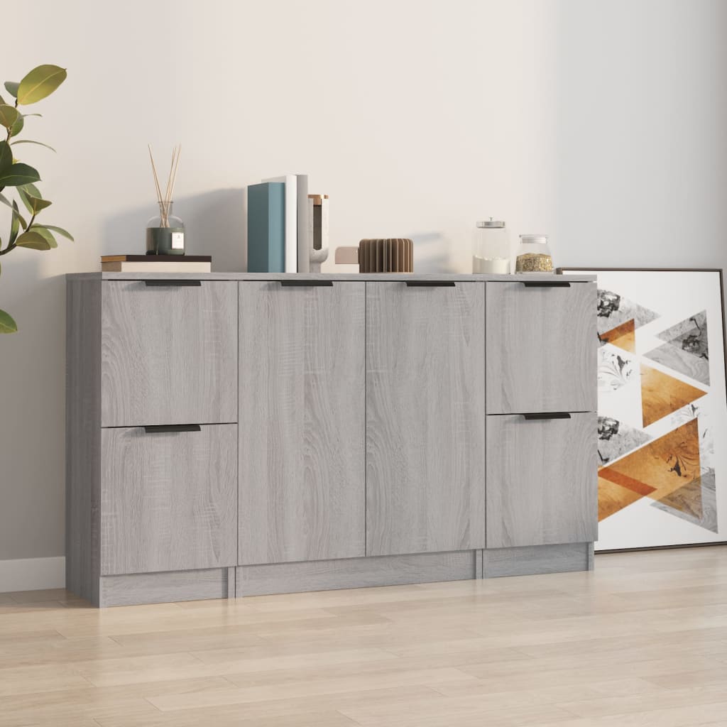 vidaXL Sideboards 3 Stk. Weiß Holzwerkstoff