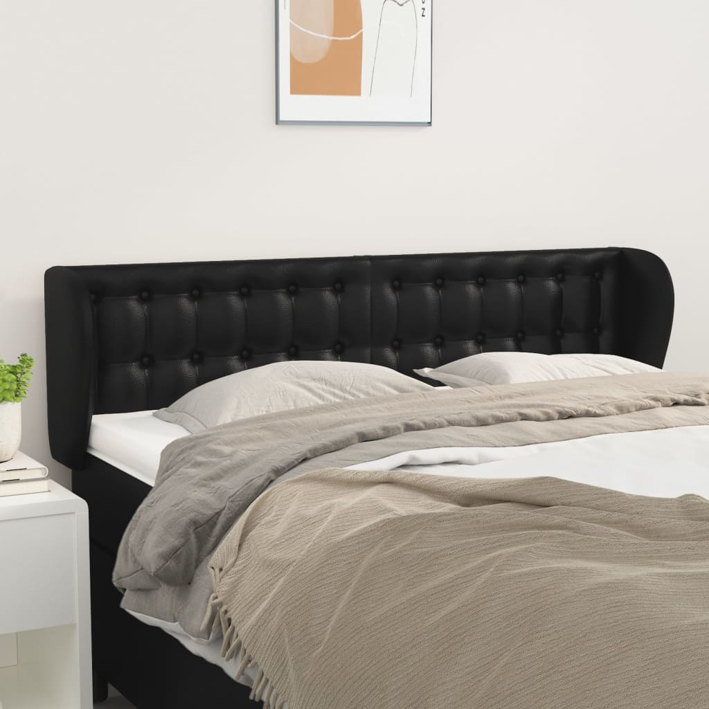 vidaXL Kopfteil mit Ohren Schwarz 83x23x78/88 cm Kunstleder