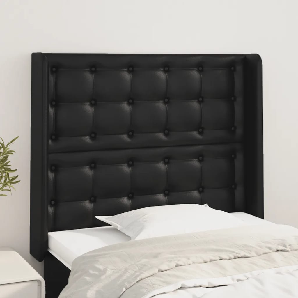 vidaXL Kopfteil mit Ohren Schwarz 83x16x78/88 cm Kunstleder