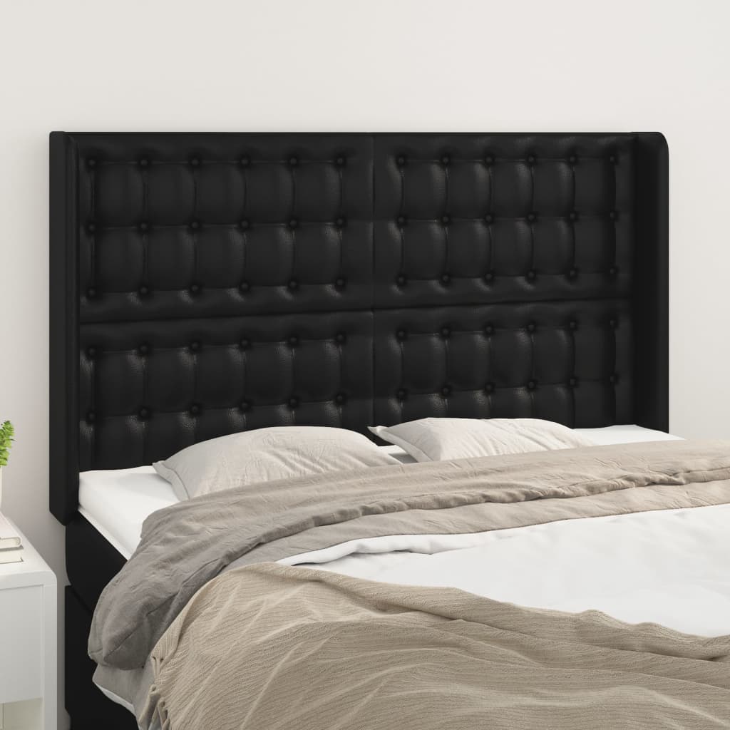 vidaXL Kopfteil mit Ohren Schwarz 83x16x78/88 cm Kunstleder