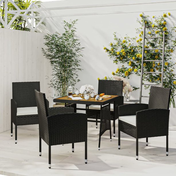 vidaXL 3-tlg. Garten-Essgruppe Poly Rattan Schwarz