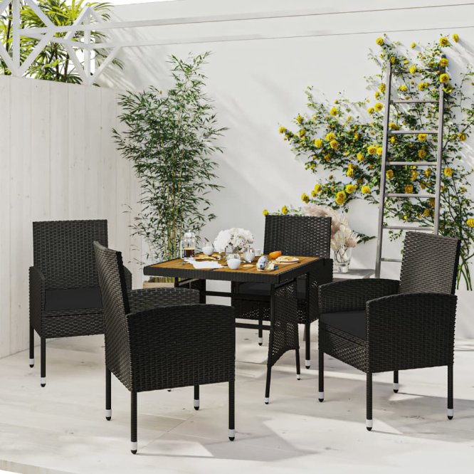 vidaXL 3-tlg. Garten-Essgruppe Poly Rattan Schwarz