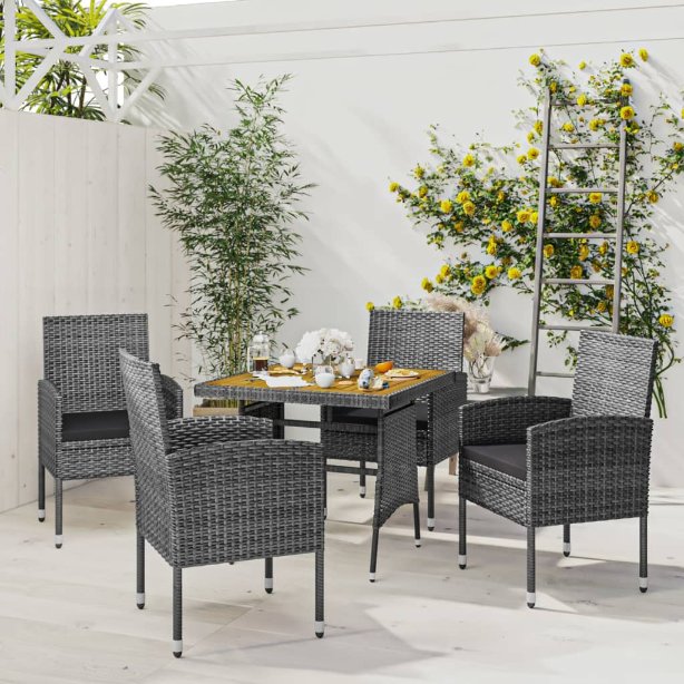 vidaXL 3-tlg. Garten-Essgruppe Poly Rattan Schwarz